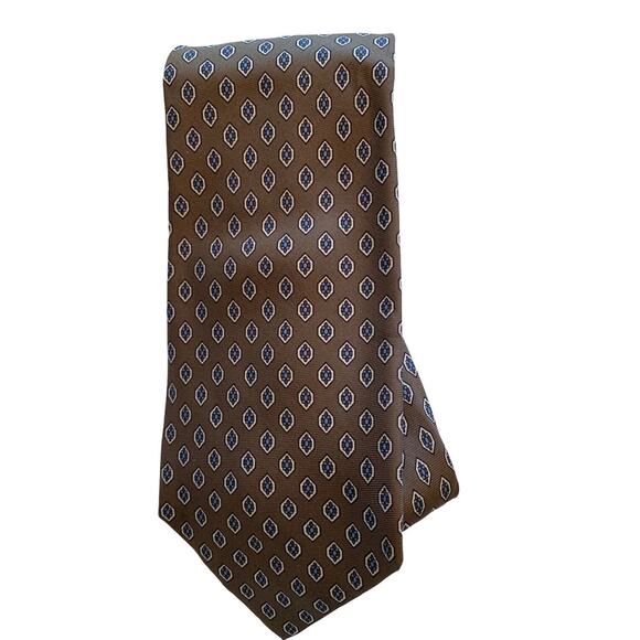 Men's Silk Necktie Regular Length Gray with Blue Diamond Pattern - Picture 1 of 3
